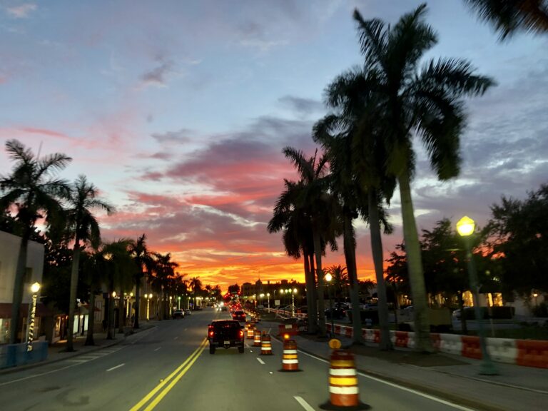 Palm trees at sunset in Delray Beach Florida